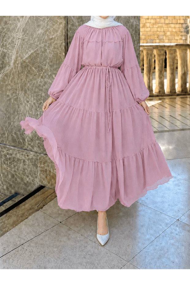 Layered Ruffle Chiffon Dress - Efl - Lilac