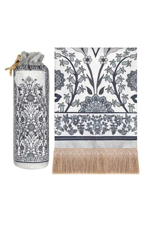 Gray Ivy Pattern Velvet Prayer Rug