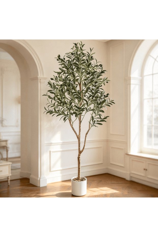 180cm Tall Artificial Olive Tree, White Planter, Adjustable Branches, Large Floor Faux Plant, Realistic Leaves, No Watering, Statement Corner Decor for Living Room Office Lobby