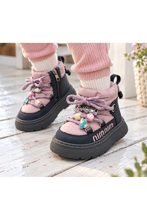 Girl's Furry Winter Boots with Charm Accessories