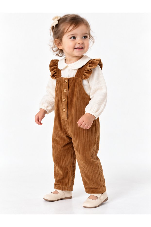 Velvet Ruffled Baby Girl Salopet Set