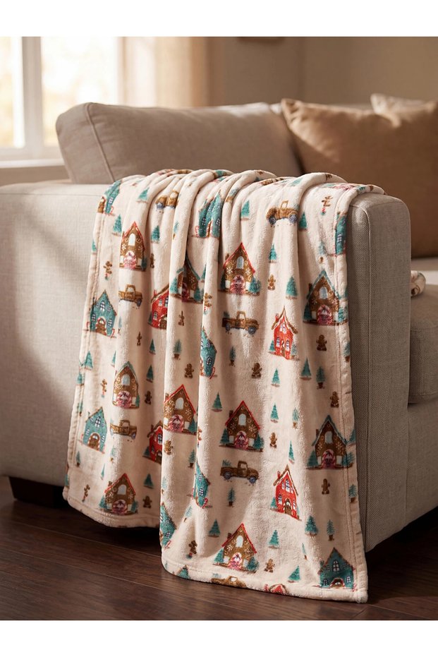 Lcw Home Beige Christmas Themed Plush Tv Blanket 100X150 cm
