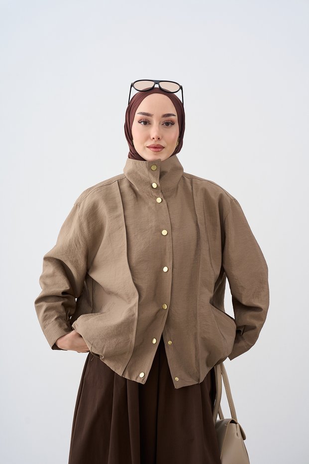 Women's Stitched Snap Detail Lined Jacket Mink