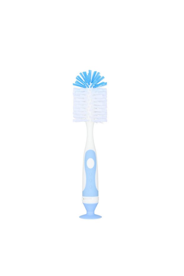 Blue 2-in-1 Bristle Bottle Brush with Nipple Brush and Suction Cup, Nylon Baby Bottle Cup Brush, Da