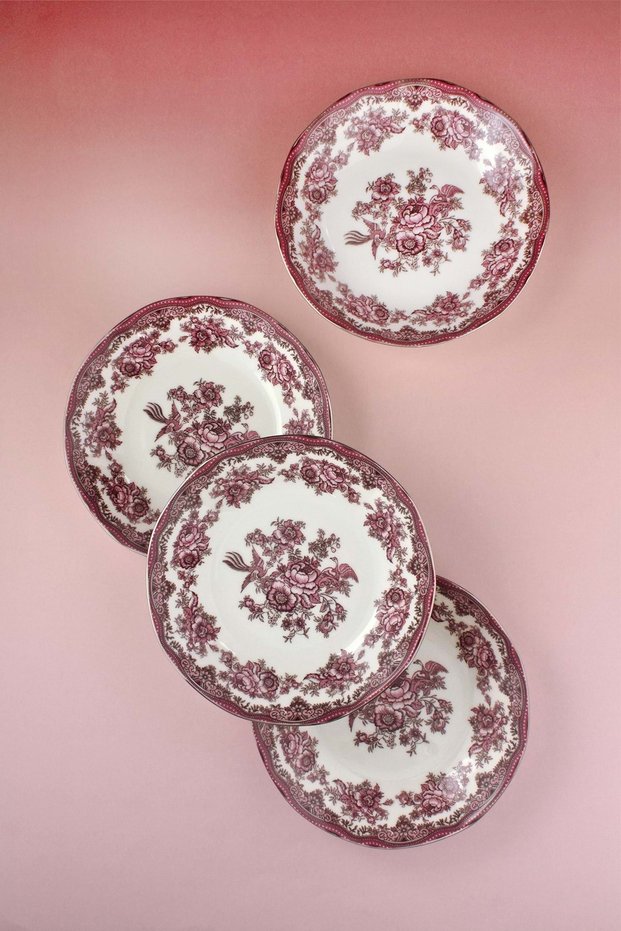 Florence Red Silver Gilded Porcelain 4-Piece Dinner Plate