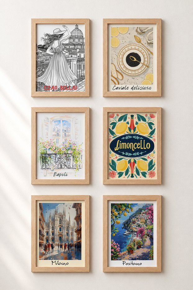 6 Piece Balconies and Squares Framed Painting Set Italy Posters Wall Decor Sixmx39