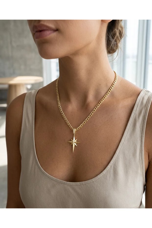 Kbc Gold Pole Star Figured Chain Necklace