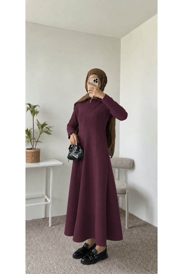Shirt Collar Half-Zip Dress - 7012 - Plum
