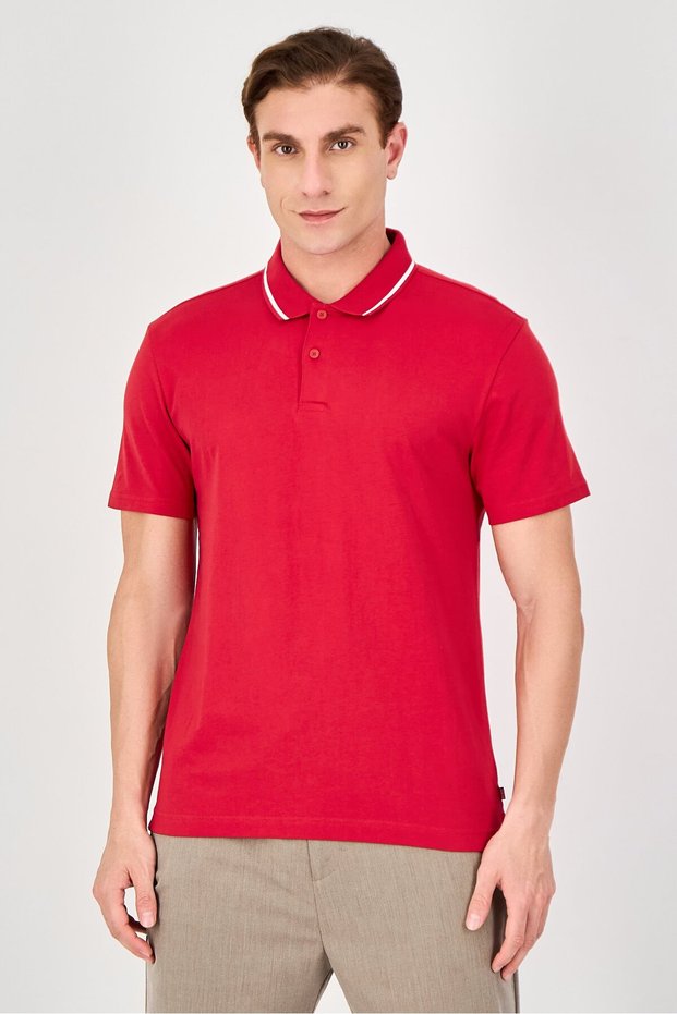 Men Regular Fit Plain Short Sleeve Polo Shirt, Red
