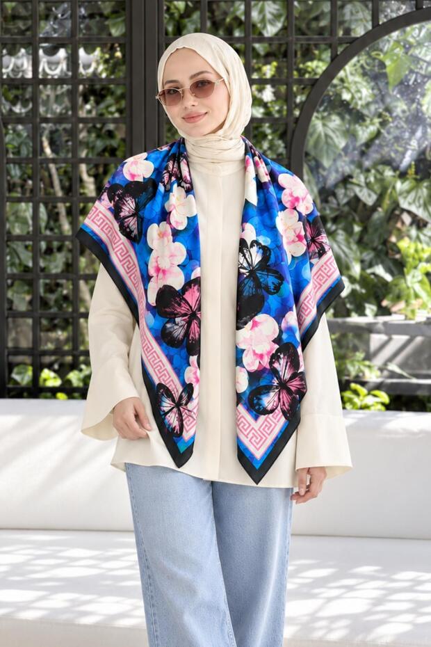Floral Pattern Saks-Pink Soft Scarf 90X90 cm
