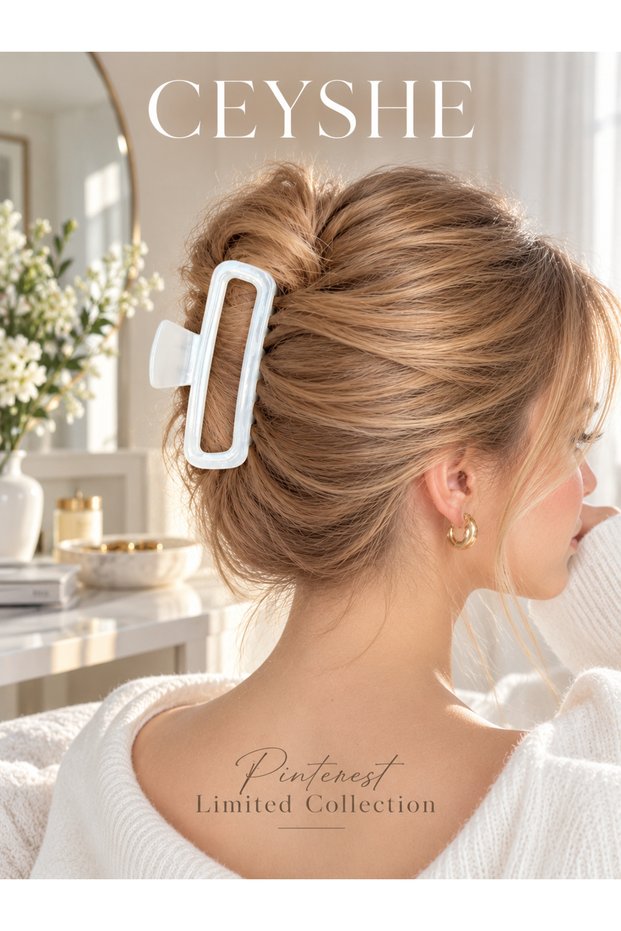 Women's Vintage White Rectangular Clip | Secure Hold | Large Clamp Hair Clip