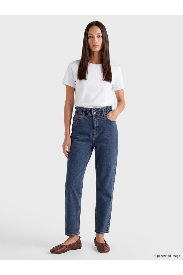 Alita City Lcw Everyday Indigo Denim Straight Slim Mom High Shrinkable Leg Women's Jean Pants