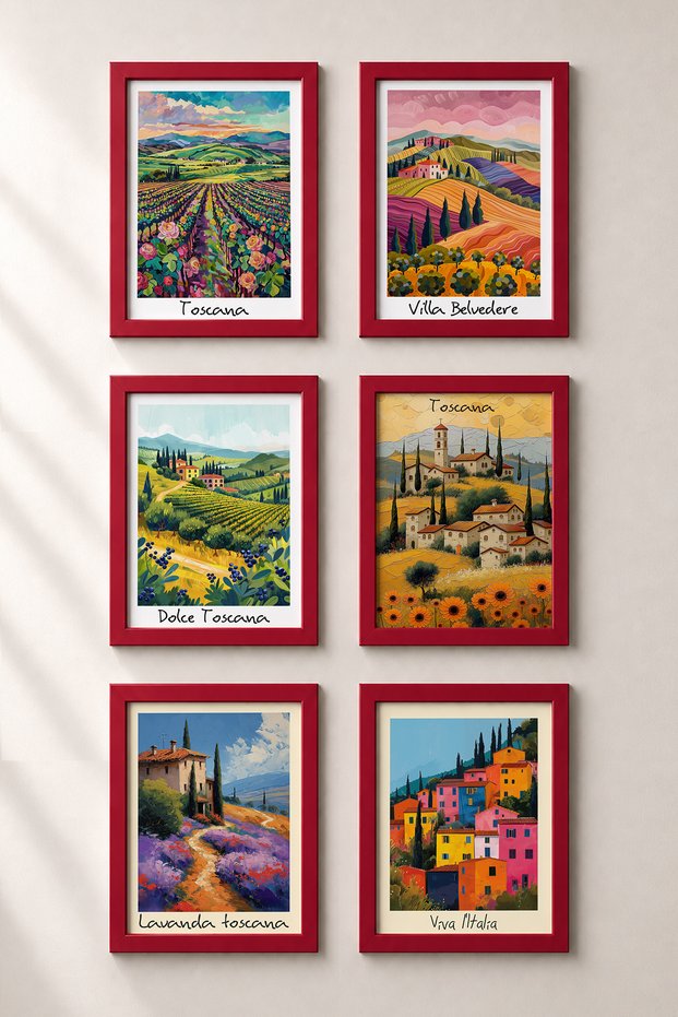 6 Piece Tuscany Hills Framed Painting Set Italy Posters Living Room Kitchen Gallery Wall Sixit18