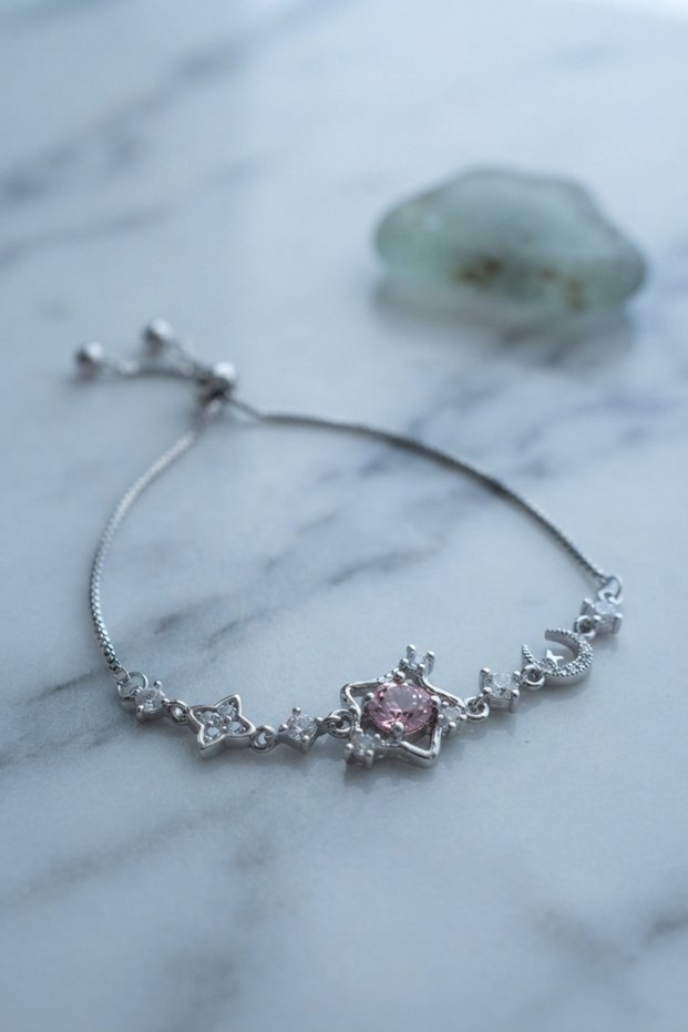 Pink Stone Star Model Silver Color Zircon Stone Elevator Bracelet