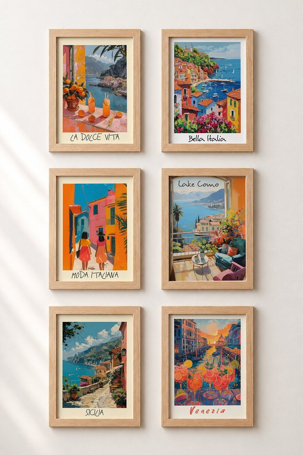 6 Piece Set of Italy Framed Paintings from the Port to the Canal Italy Posters Wall Decor Sixmx22