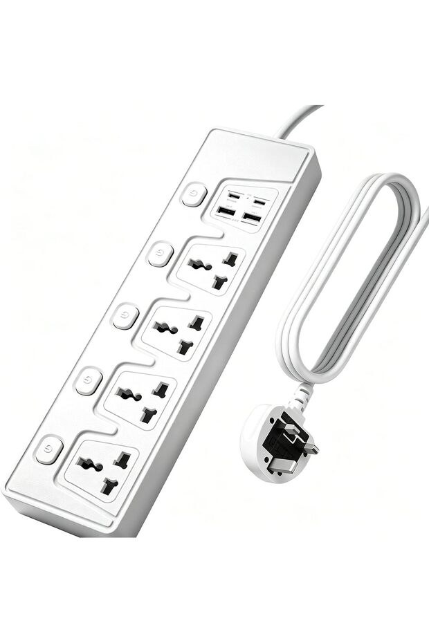 وصلة تمديد كهربائية بـ 4 مقابس، مزودة بمفاتيح فردية، و2 منفذ USB-A، و2 منفذ USB-C، بطول 118 بوصة