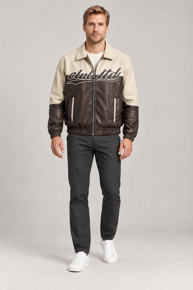 Men's Brown Double Color Oversize Jacket with Fur Inside
