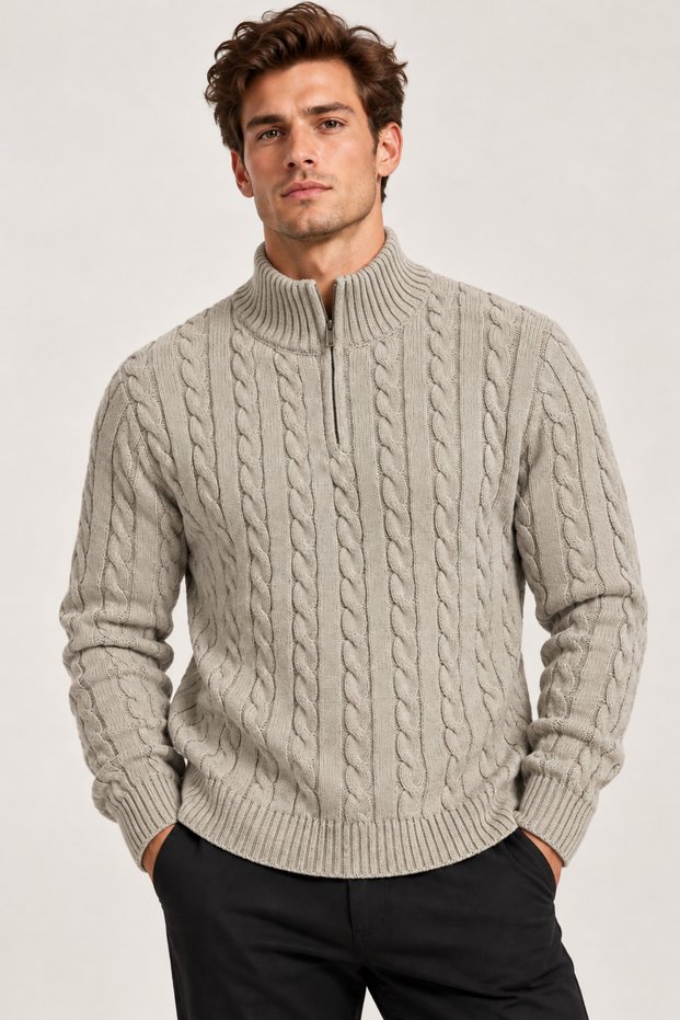 Men's Half-Zipper Hair Knit Sweater