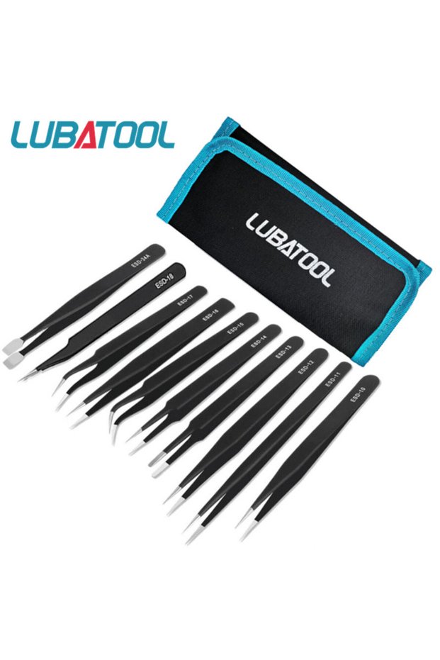 9PCS SET 9/10 Pcs Tweezers Set Bag Stainless Steel Anti-Static Precision Tweezers for Electronic Mob