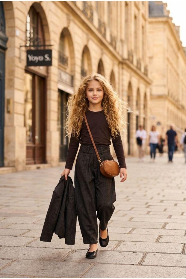 Girl's 3 Piece Zippered Jacket, Blouse and Wide Leg Pants Set Bag Included 2010-K