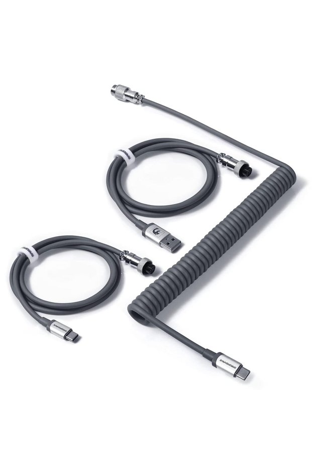 كابل USB C ملفوف للوحة المفاتيح الميكانيكية للألعاب/الهاتف - رمادي