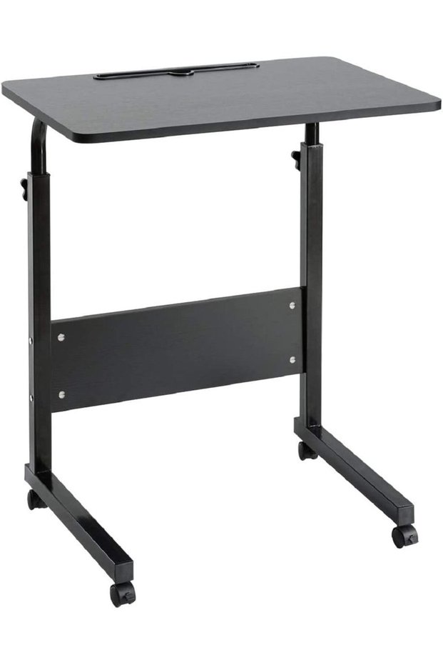 Qualife Laptop Table Computer Desk Overbed Table with Wheels&Pad Slot Movable Height Adjustable Beds