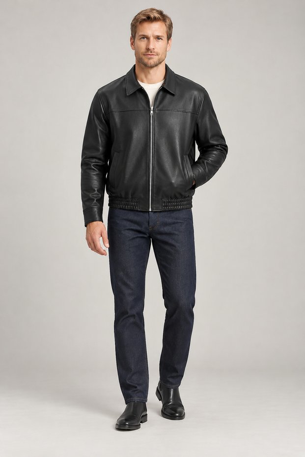 Men's Black Fur Comfortable Fit Leather Jacket