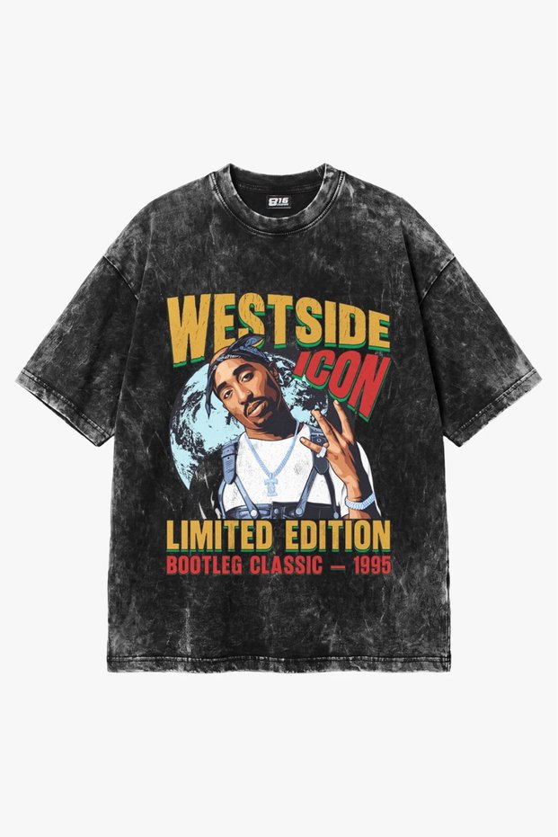 Westside Icon Printed Washable Black Oversize Unisex T-Shirt
