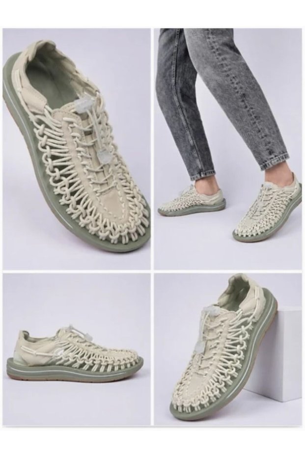 Women's Beach Lace-Up Woven Design Open Summer Textile Elastic Sandals