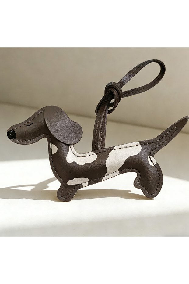 Brown 1Pc Leather Dachshund Bag Pendant, Pu Leather Dog Bag Accessory, Versatile Small Dog Car Hangi