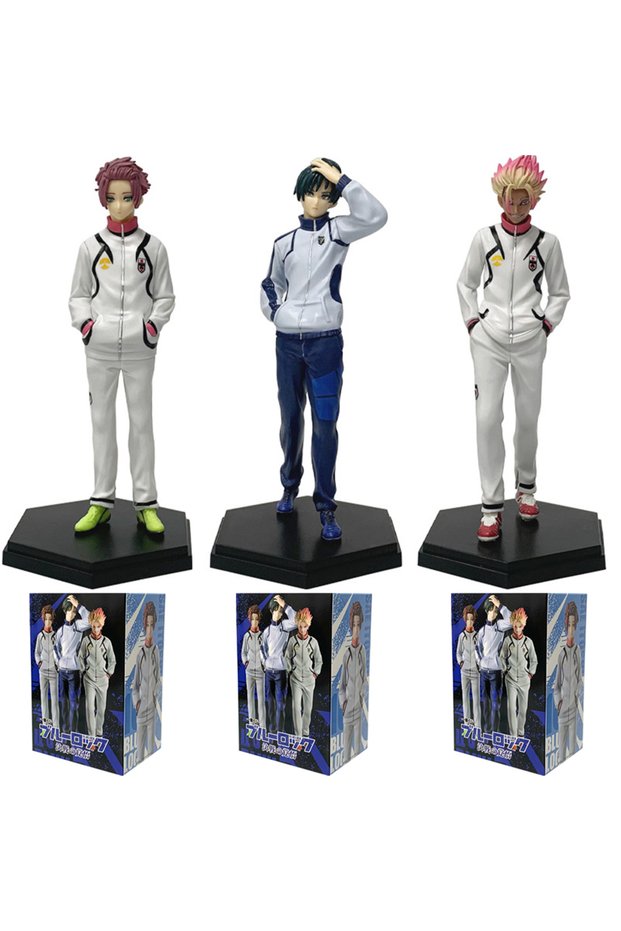 3pcs with box Anime 19cm BLUE LOCK: Episode Nagi Rin Itoshi Sae Shidou Ryuusei PVC Action Fig