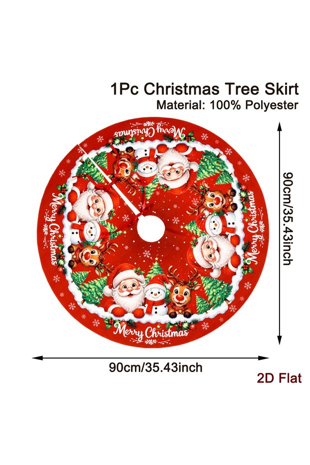 08 Christmas Tree Skirt Cartoon Santa Snowman Print Round 60/90cm Washable Polyester Tree Mat Home P