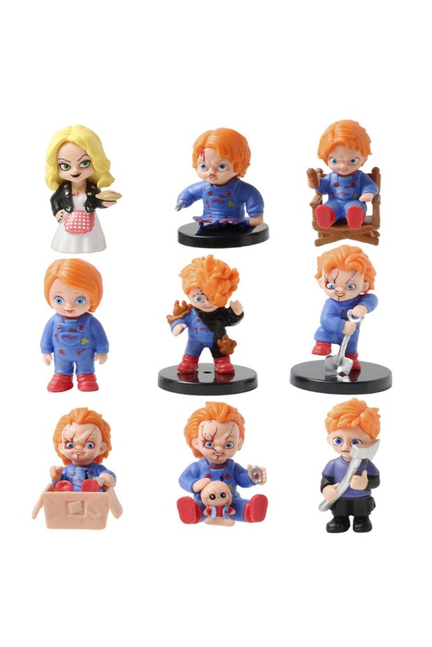WHITE 9Pcs/Set Chucky Childs Play Series Halloween Toys Vinyl Action Figure Doll Toys Model Ornament
