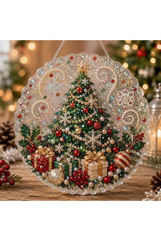 BJ086 DIY Christmas pearl diamond painting pendant, acrylic circular board, 2D flat pearl bead craft