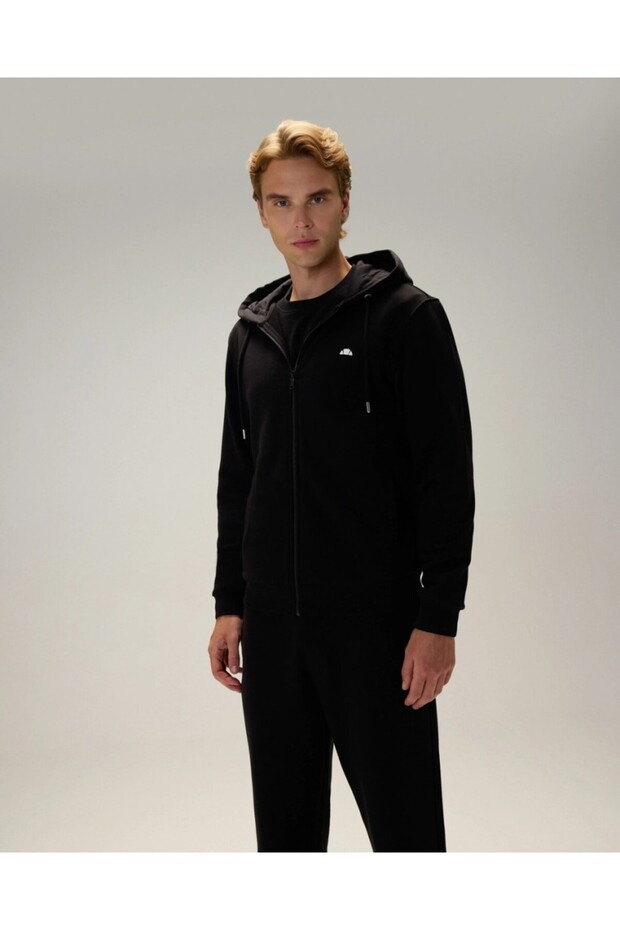 5Wm1555-Bk Men's Zippered Hoodie, Black.