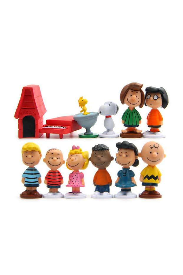 12pcs Japan Cartoon Peanuts Snoopy Charlie Sally Woodstock Mini Figure Model Toys Miniature C