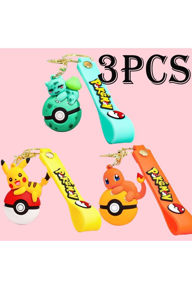 Mix(3PCS) 1/2/3/6PCS Anime Pokemon Pokeball Keychain Set Pikachu Eevee Charmander Figure Key Rings f