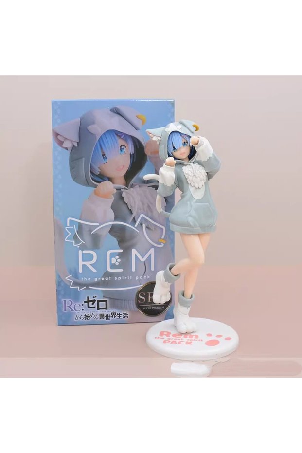A Rem 6pcs Anime Re:Zero Rem Ram Emilia Cute Girl Action Figure 20cm Puck Cosplay Hoodie Doll