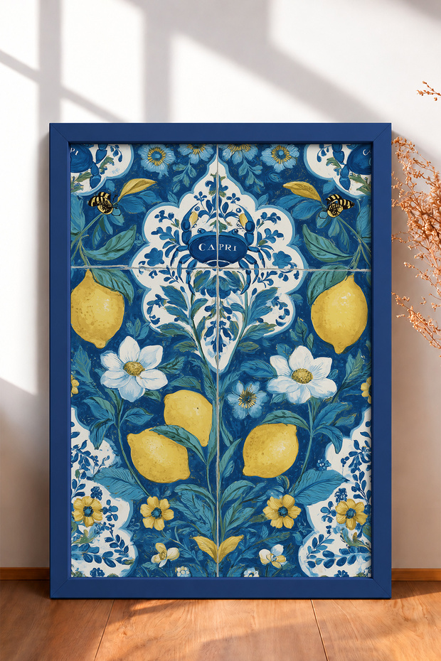 Capri Written Lemon Tile Board Framed Painting Italy Poster Living Room Kitchen Wall Decor Itn049
