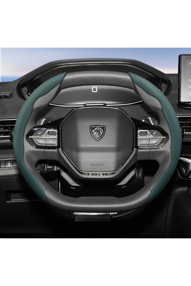 Green Oval 2Pc Suitable for Peugeot Breathable Leather Steering Wheel Cover with Segmented Quick-Rel