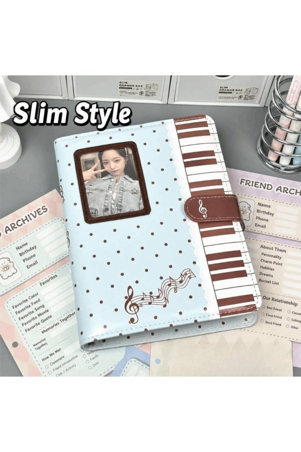 only cover-blue Polka Dot Piano Binder Notebook PU Leather Loose Leaf Photo Album a5 Detachable Kpop