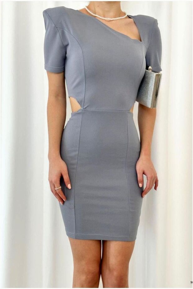 Crepe V Evening Dress Mini Fabric Collar Dress