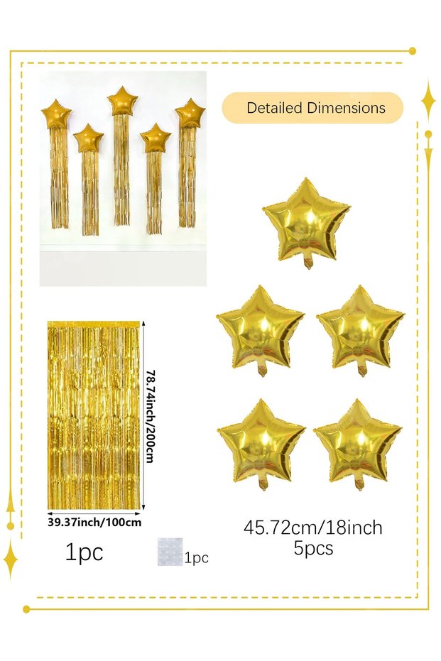 Other Style 3 Five pointed star balloon and tassel rain curtain set for birthday parties, weddings,