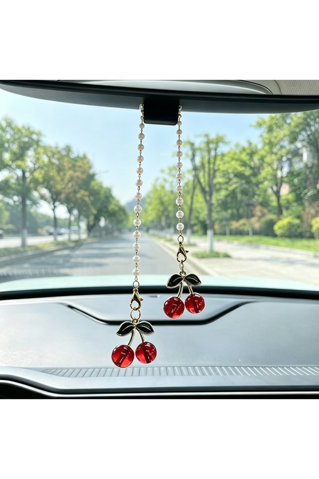 red A Car Rearview Cherry Mirror Pendant Cute Auto Interior Decor Gifts for Women Decoraction Hangin