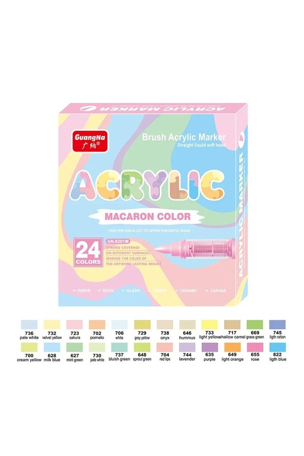 8201M-24Colors GuangNa 12-72 Colors Soft Brush Acrylic Marker Pen Set,Skin Tone, Macaron Color,DIY H