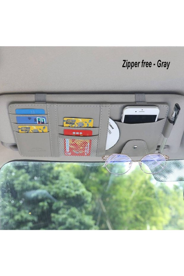 zipper free gray Car Sun Visor Organizer Multi-pocket Zipper Auto Truck SUV Storage Pouch Bills Pen