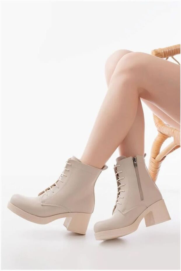 Women's City Thick Heeled Zippered Lace-Up Boots