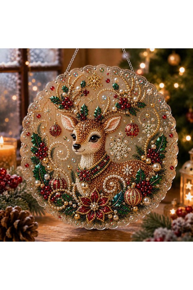 BJ087 DIY Christmas pearl diamond painting pendant, acrylic circular board, 2D flat pearl bead craft