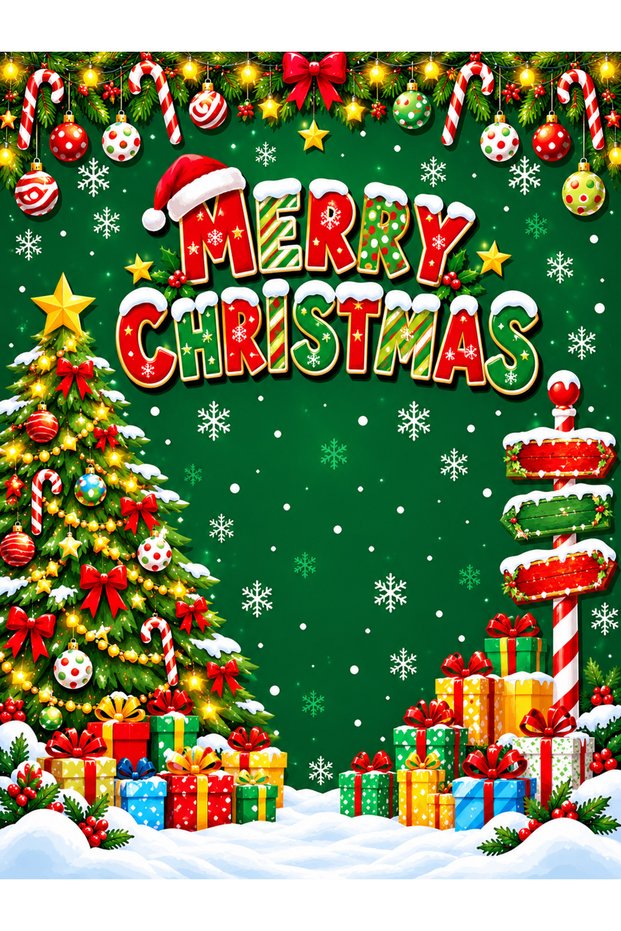 Christmas Themed, Welcome New Year, Merry Christmas, Photo Shoot, Celebration, School Event Fabric Backdrop