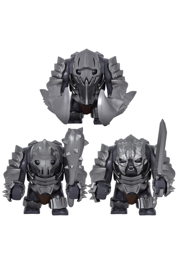 ZHDXMH3025to3027 DIY LOTR Medieval Army Troll Building Blocks Set Distressed Rusty Armor Details Mul